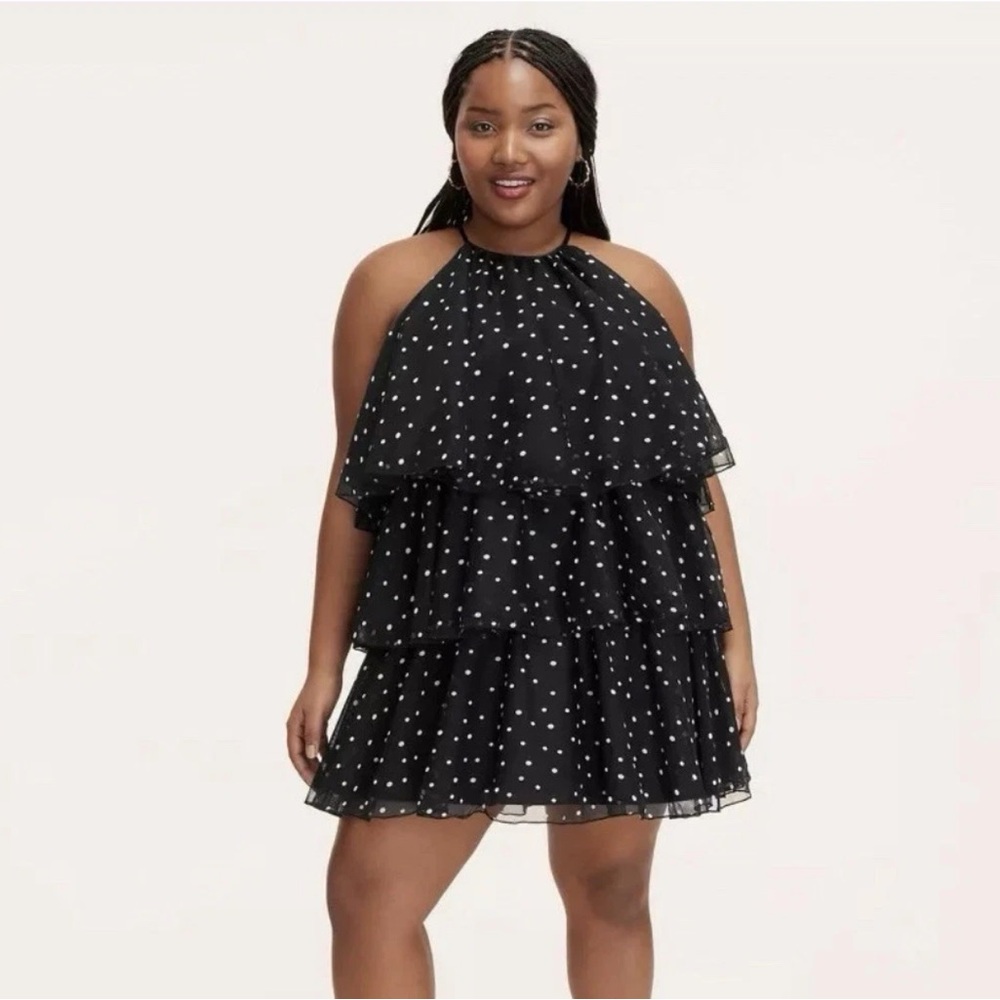Size LARGE Kate Spade New York Black Mini Polka Dot Tiered Mini Dress Target